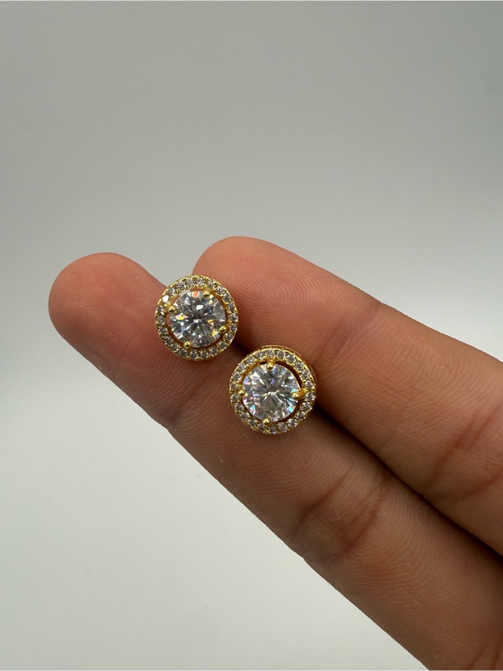 VVS1 Moissanite Halo Earrings Gold Plated 1ct